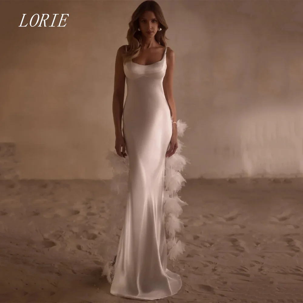 LORIE فاخر حورية البحر فستان الزفاف بسيط قارب الرقبة فساتين زفاف السباغيتي حزام ثوب زفاف مخصص 2026