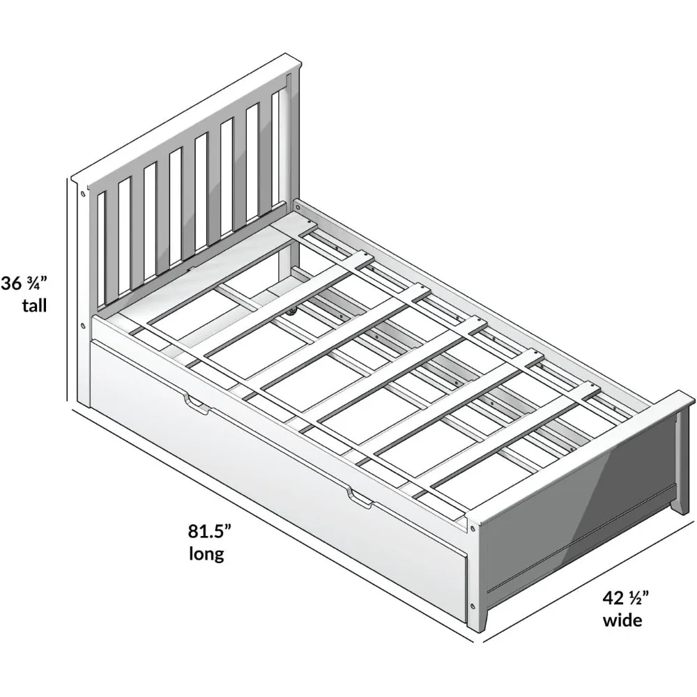 Max & Lily Twin Bed, Wood Bed Frame with Headboard For Kids with Trundle, Slatted, White