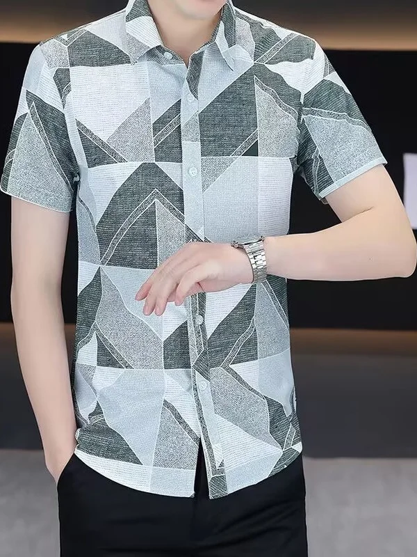 

Летние мужские ort Sve Plaid irt Trendy Slim Korean Version Haome Casual Thin All-Match irt Ice Silk Youth Faion