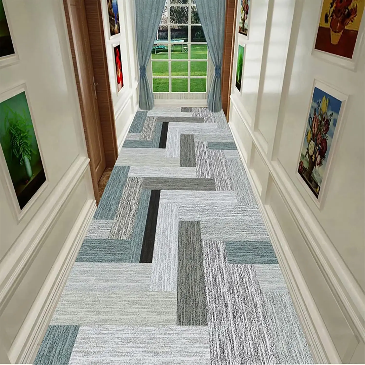 Geometry Area Rugs Long Entrance Hallway Carpets Gray Soft Blend Carpet Mat Modern Home Floor Decor Mat Washable (Size : 1X2m) (