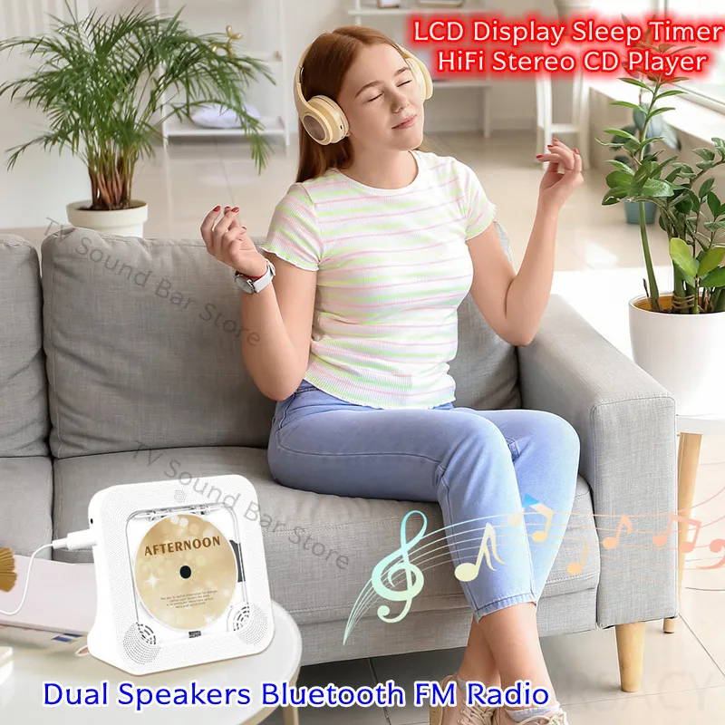 

Home with Remote Control Bluetooth FM Radio HiFi Stereo Dual Speakers Desktop CD Player for LCD Display Sleep Timer EQ Sound AUX