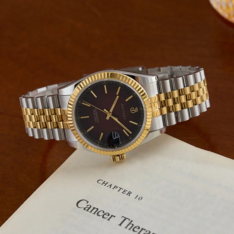 Baltany فساتين راقية فاخرة ساعة رجالي مزمر الحافة العملاق تاريخ مقاوم للماء 10Atm NH35 التلقائي الميكانيكية ساعة اليد الرجال