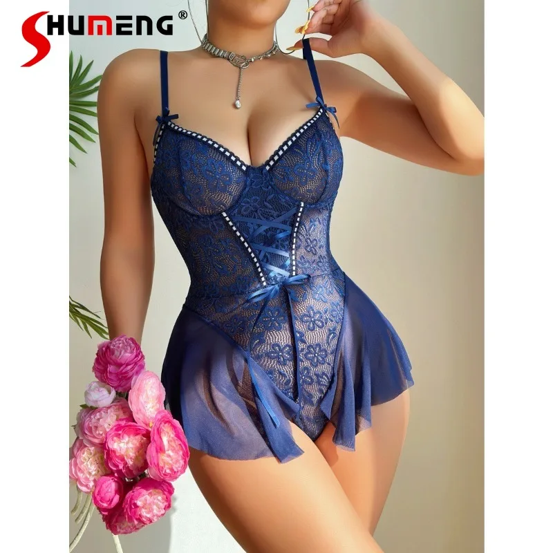 Sexy Sheer Lace Push Up Bh Nachthemd Mouwloos Pure Desire Nachtkleding voor Vrouwen Bodycon Afslanken Ondergoed Nachthemden