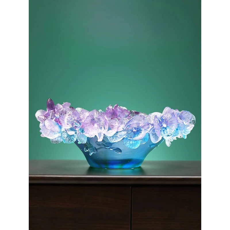 

Glazed Phalaenopsis light luxury ornament gradual change blue purple home fruit plate desktop decoration storage bowl high-end