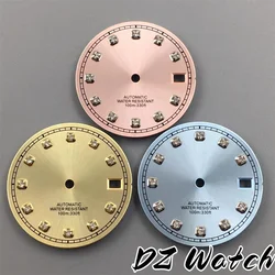 DZ Blue Pink Green Gold 29mm dial fit NH35 movement 3 o'clock crown Silver Gold Rose Gold Diamond Index