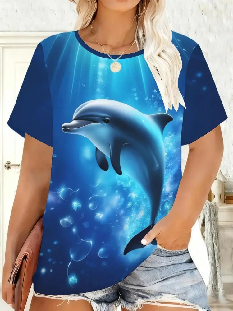 Summer Dolphin Animal 3D Print T-Shirts Summer Women Casual Short Sleeve Round Neck T Shirt Harajuku Y2K Tee Top Female Clothing