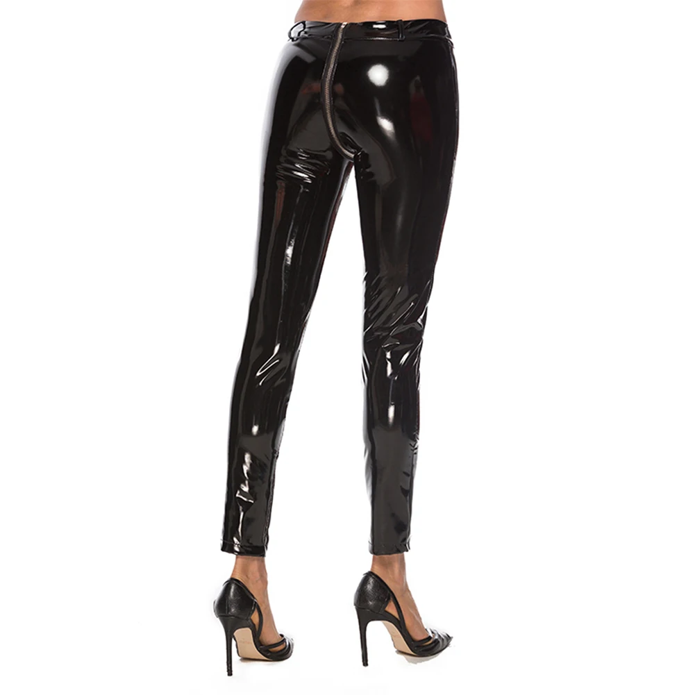 Cocktail Evening Womens Pants Leggings Female High Waist Ladies PVC Leather Shiny Pants Skinny Stretch Trousers