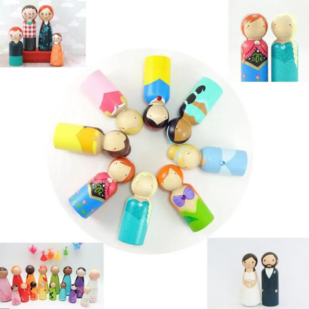 12 pièces poupées à chevilles en bois non peintes enfants mariages décor poupées ensemble de jouets