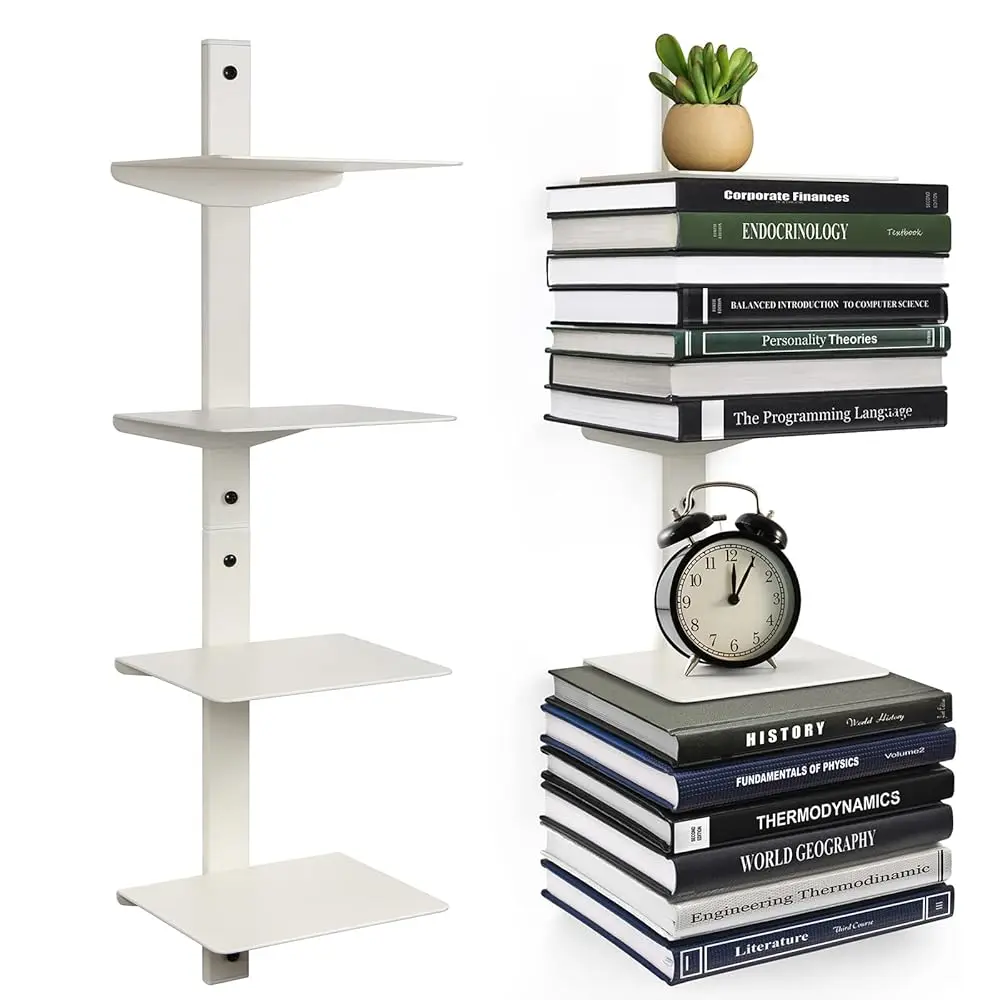 

Floating Book Shelves For Wall, 4 Tier Invisible Floating Bookshelf, Vertical Spine Book Tower, Wall Mounted & Space Saving,