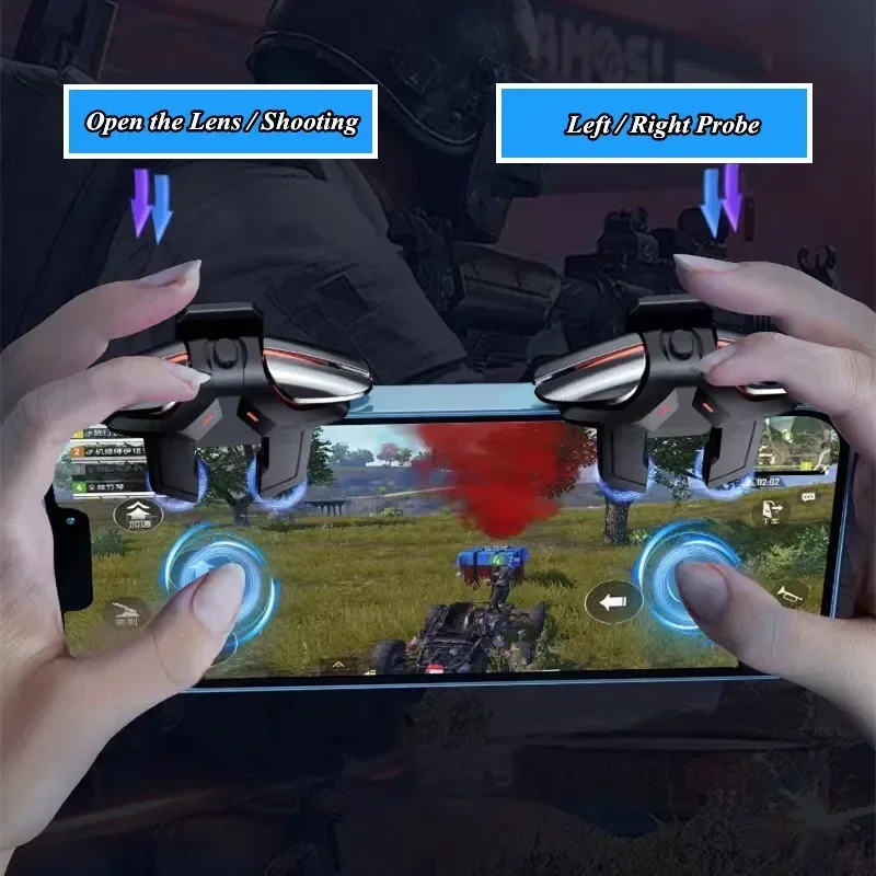 JS61 6 Vinger Mobiele Telefoon Gaming Trigger Voor Pubg Game Controller Gamepad Joystick Doel Schieten L1R1 Key Button Voor Ios android