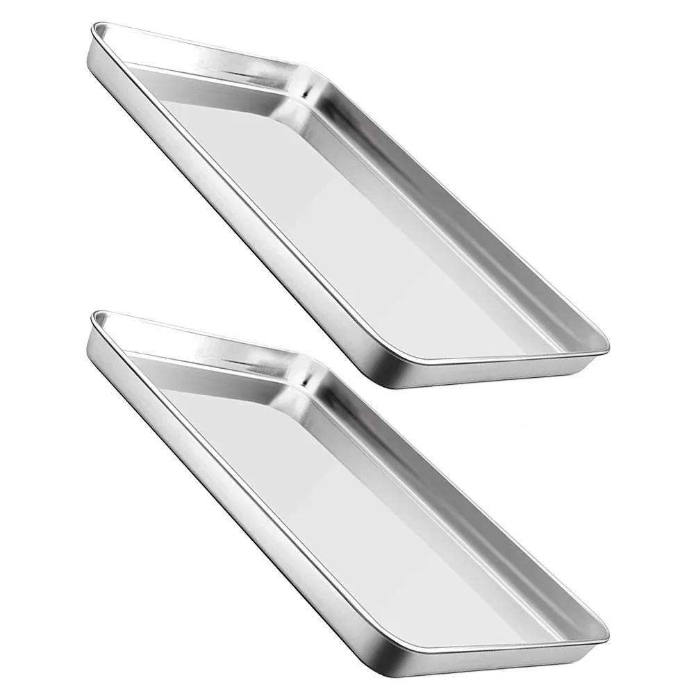 2Pcs Household Stainless Steel Baking Grilling Plate Rectangular Barbecue Tray Restaurant Baking Dish Kitchen Flat Bottom Tray