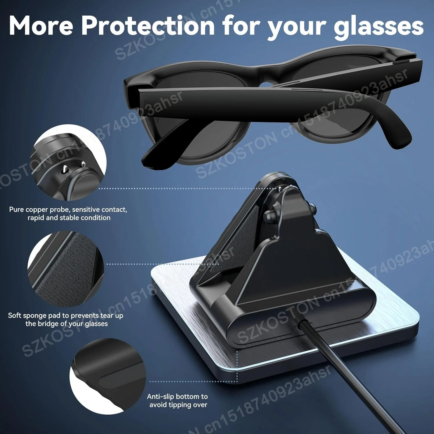 قاعدة شحن محمولة لنظارات Rayban Meta AI Wayfarer/Skyler/Headliner شاحن صغير مع ملحقات كابل USB