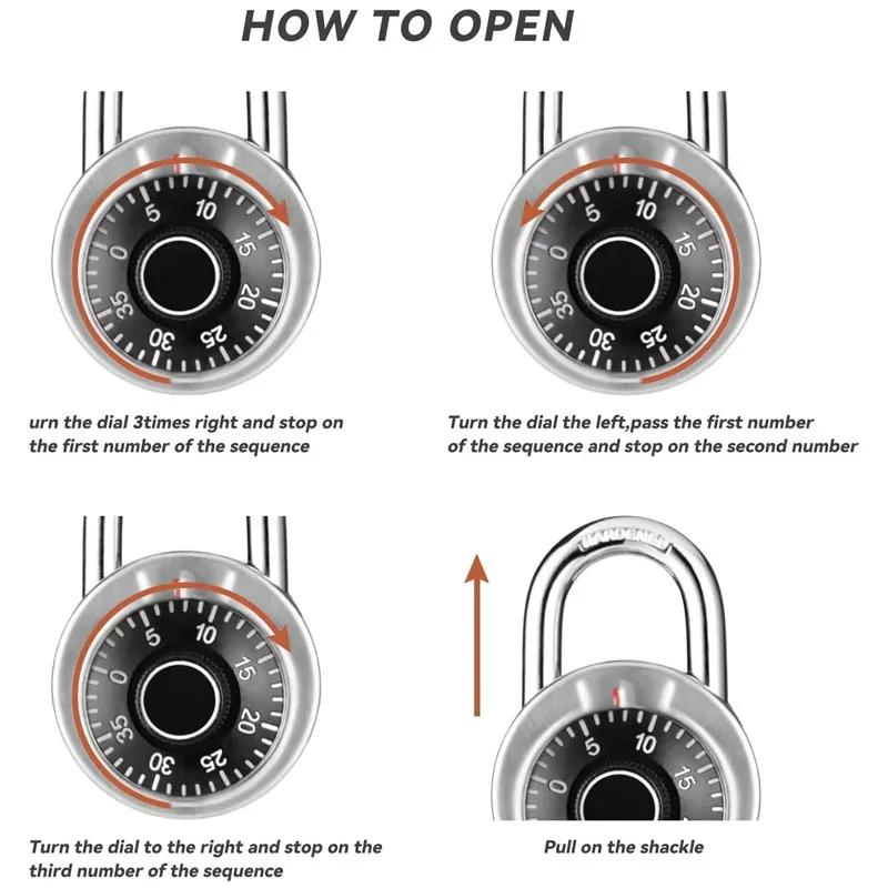50mm Combination Padlock Fixed Dial Combination Padlock with Different Combinations, Wide Black Turntable, Lock for Gym Locker gallery 3