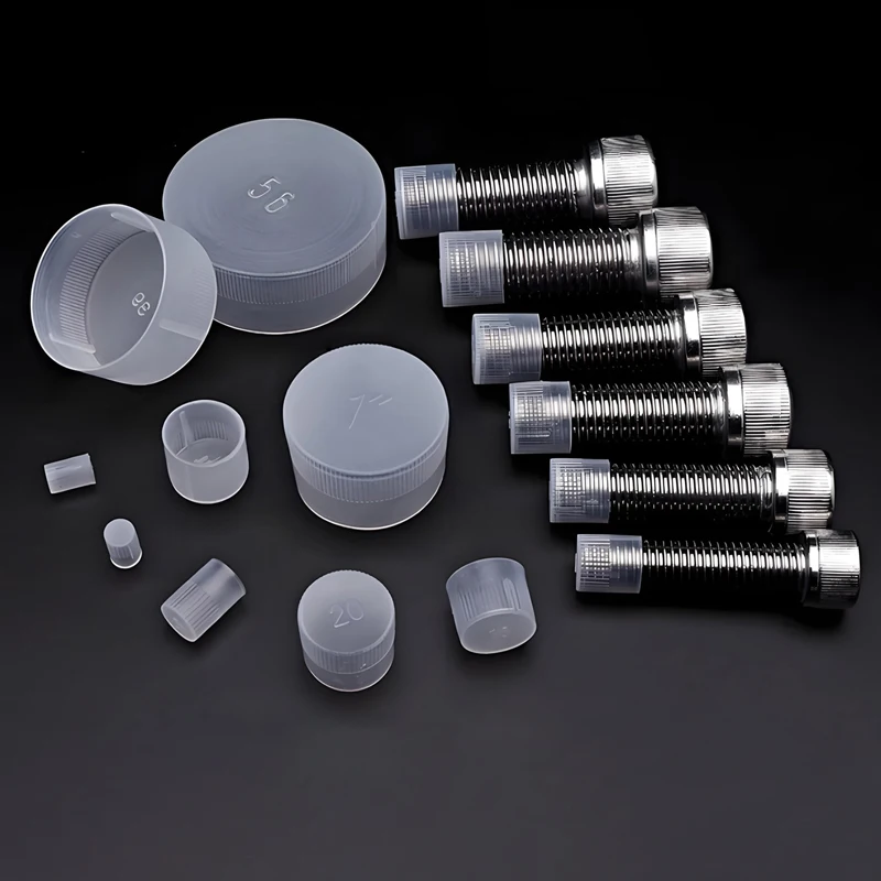 5~10Pcs White T-Shaped PE Circular Steel Pipe Sheath Threaded Protective Cap Plastic Plug Semi Transparent Dustproof Pipe Cap