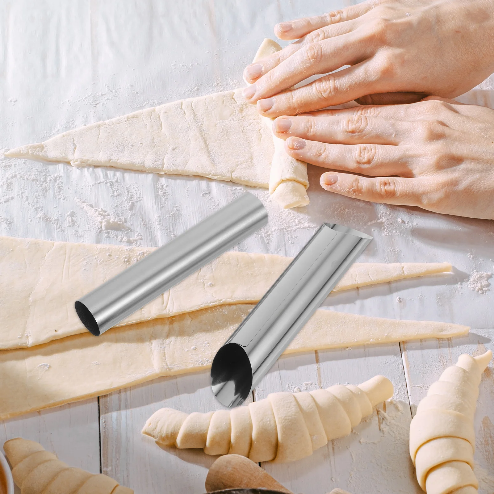 

4Pcs Tubes Stainless Steel Large Forms Cream Horn Pastry Tubular Baking Molds Non Stick Home Kitchen Bakery