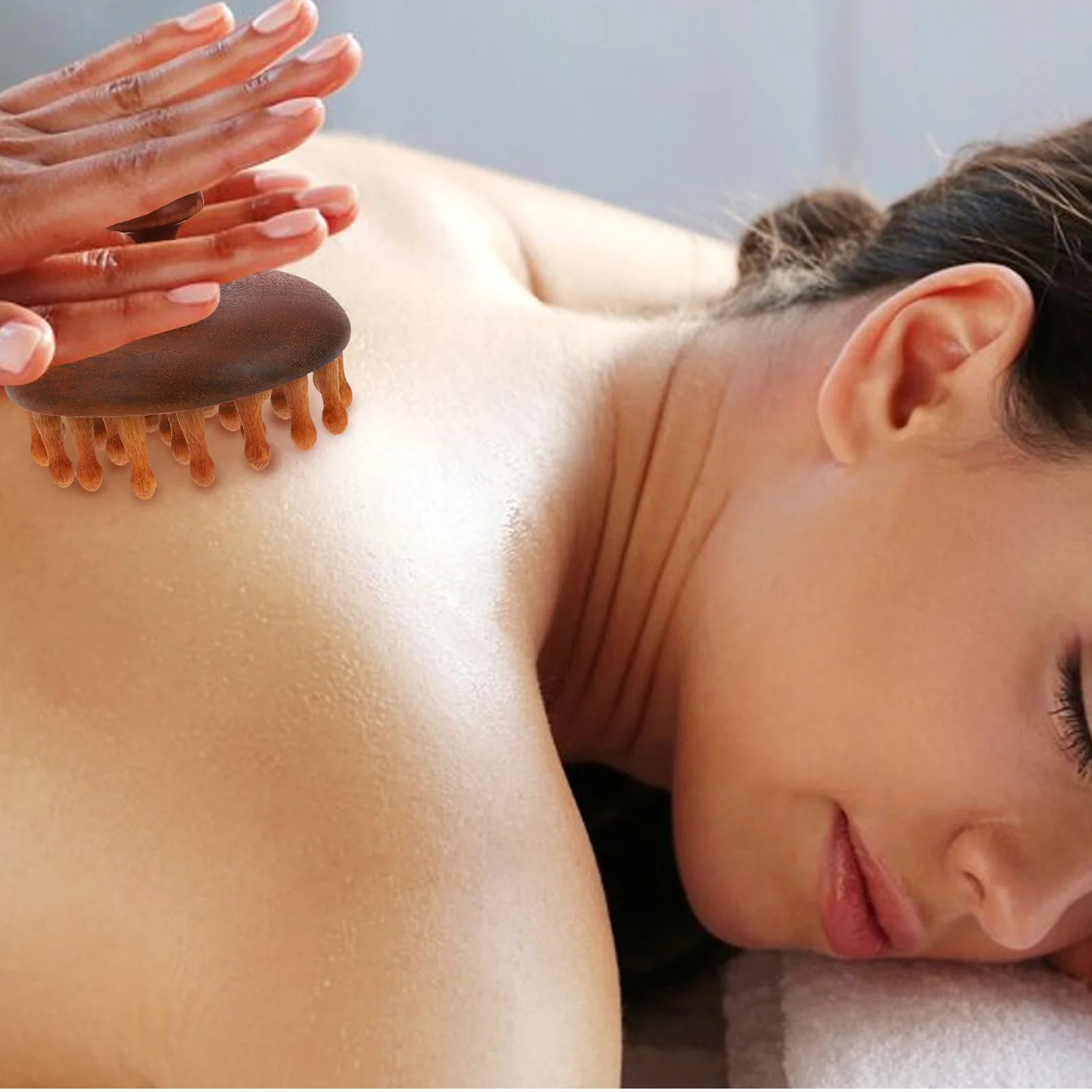 

Wooden Scalp Massager Comb Round Tip Hair Brush Disc Design Scalp Stimulator Guasha Brush Shampoo Massage Tool for Wet Dry Hair