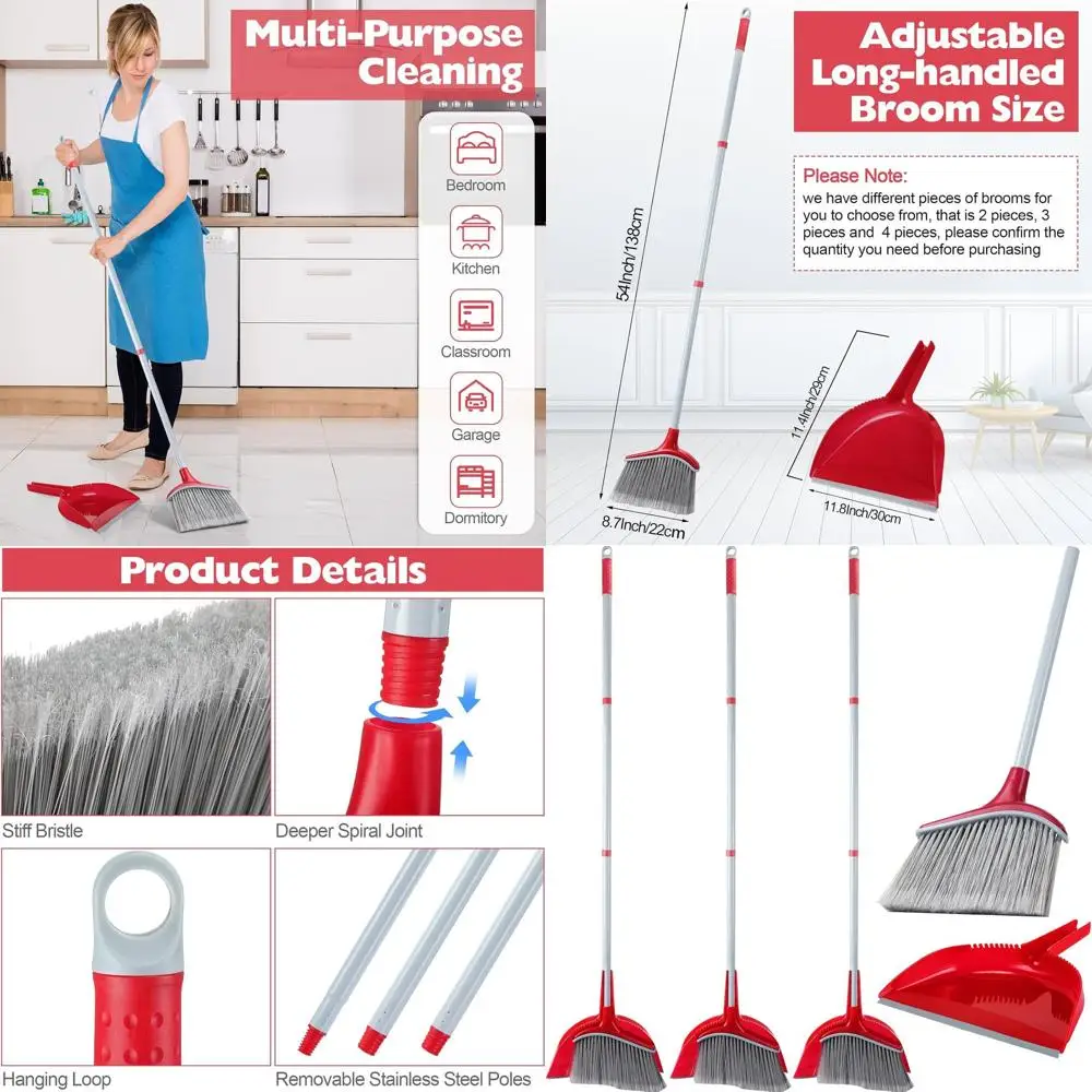 

Dual-Set Angle Broom and Dustpan for School, Home, and Office - 54 Long, Step-on Dustpan for Easy Cleaning