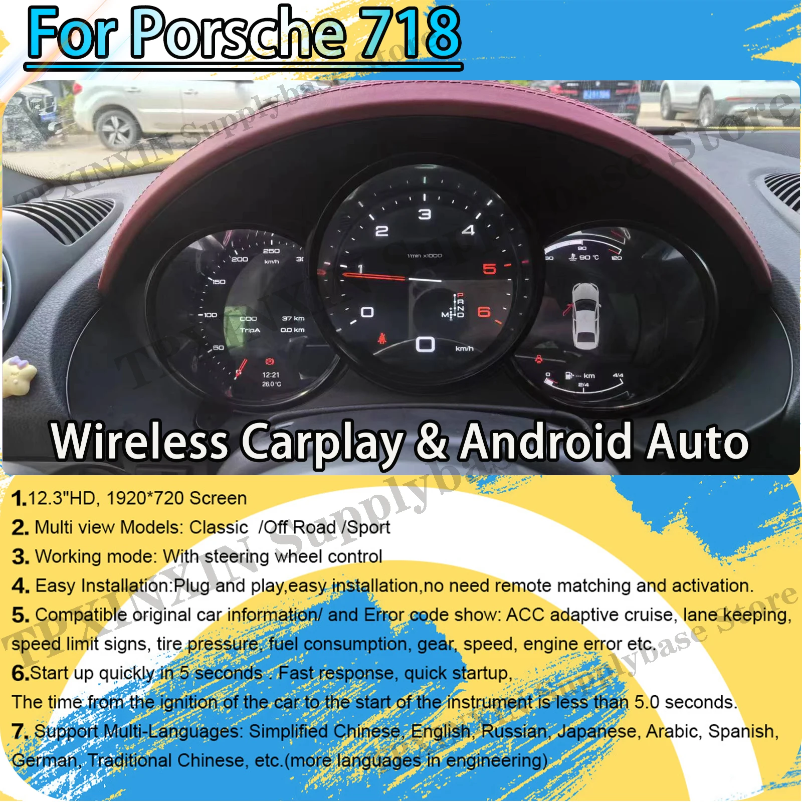 Digital Performance Display Dashboard For Porsche 718 Upgradation LCD Speed Table Car Virtua Navigation Carplay