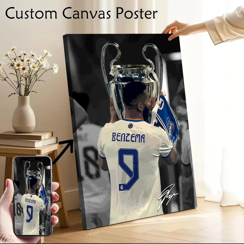 Póster de Lona del Trofeo de la Liga de Campeones de Benzema, Cuadros Personalizables, Arte de Pared en Lona, Pintura para Sala de Estar Moderna
