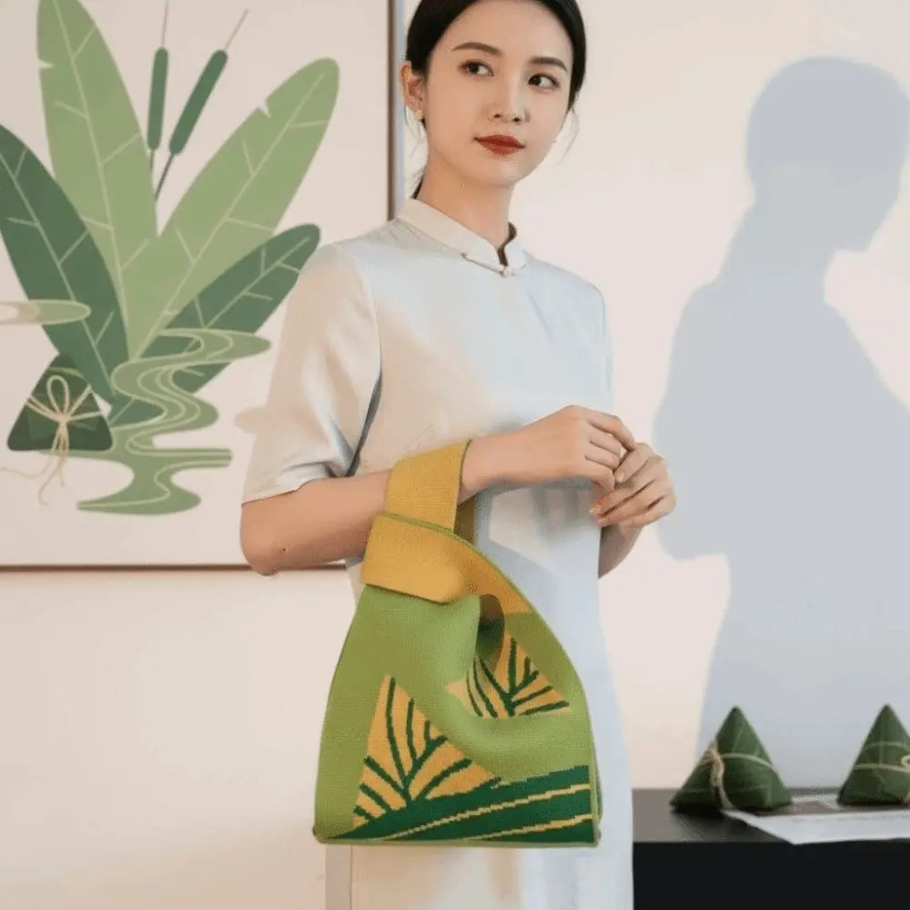 Hand-held Pouch Loong Boat Festival Pouch Bamboo Printed Crochet Storage Purse New Chinese Style Handbag Temperament Elegant