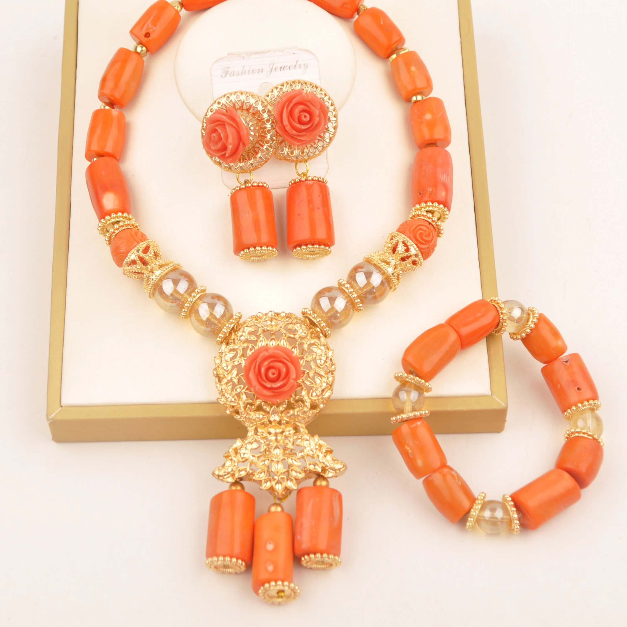 

Necklace Wedding Fashion African Jewelry Natural Coral Collection Orange Nigeria