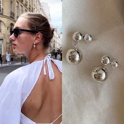 Simple Silver Color Earrings for Women Trendy Metal Glossy Ball Dangle Earrings 925 Silver Pin High Quality Woman Jewelry