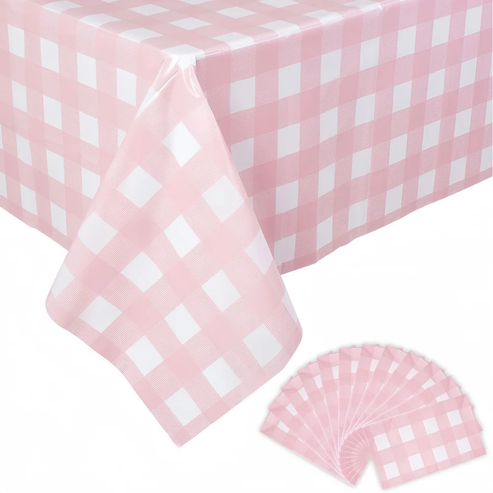 137X274CM Rectangle Plastic Disposable Gingham Tablecloth, Plaid Cover for Wedding Banquet, Holiday Picnic Dinner 1/2/3/5PCS ﻿