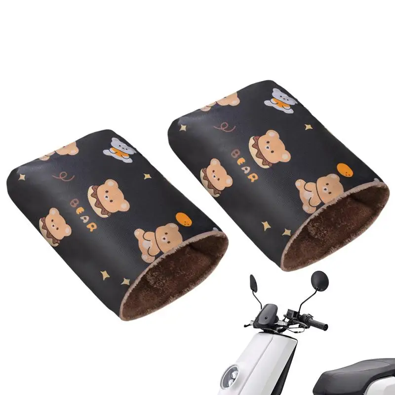 winter Motorcycle Windproof Gloves Snowmobile Handle Grip With Bear Printing Warm Handlebar Gloves Plush Lining Hand Shield