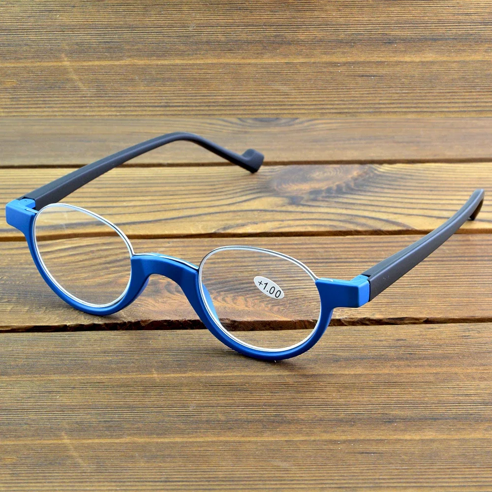 Rare BLue Reverse Halfrim Reading Glasses Round Frame +1 +1.5 +2 +2.5 +3 +3.5 +4