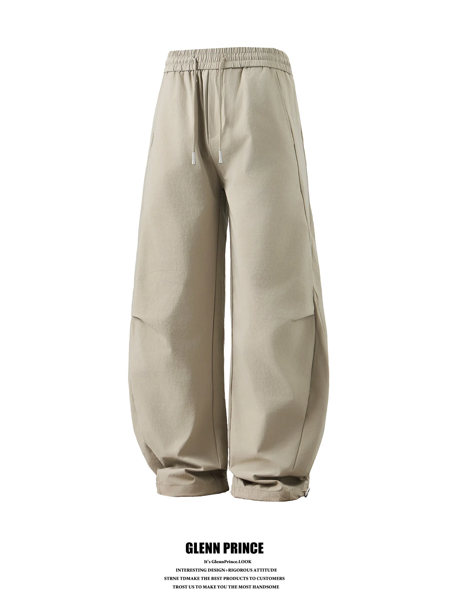 American Retro Folded Drawstring Knife  Workwear Casual Pants Men Loose Versatile Sport Wide Leg Long Trousers