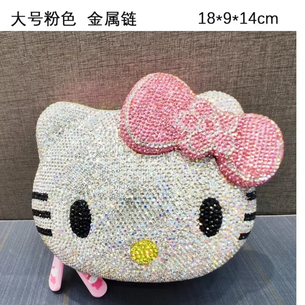 Hot Sanrio Super Cute Girl Cartoon Hello Kitty Diamond Bag Cute Fashionable Messenger Bag Handmade Diamond Inlaid Handbag Gifts