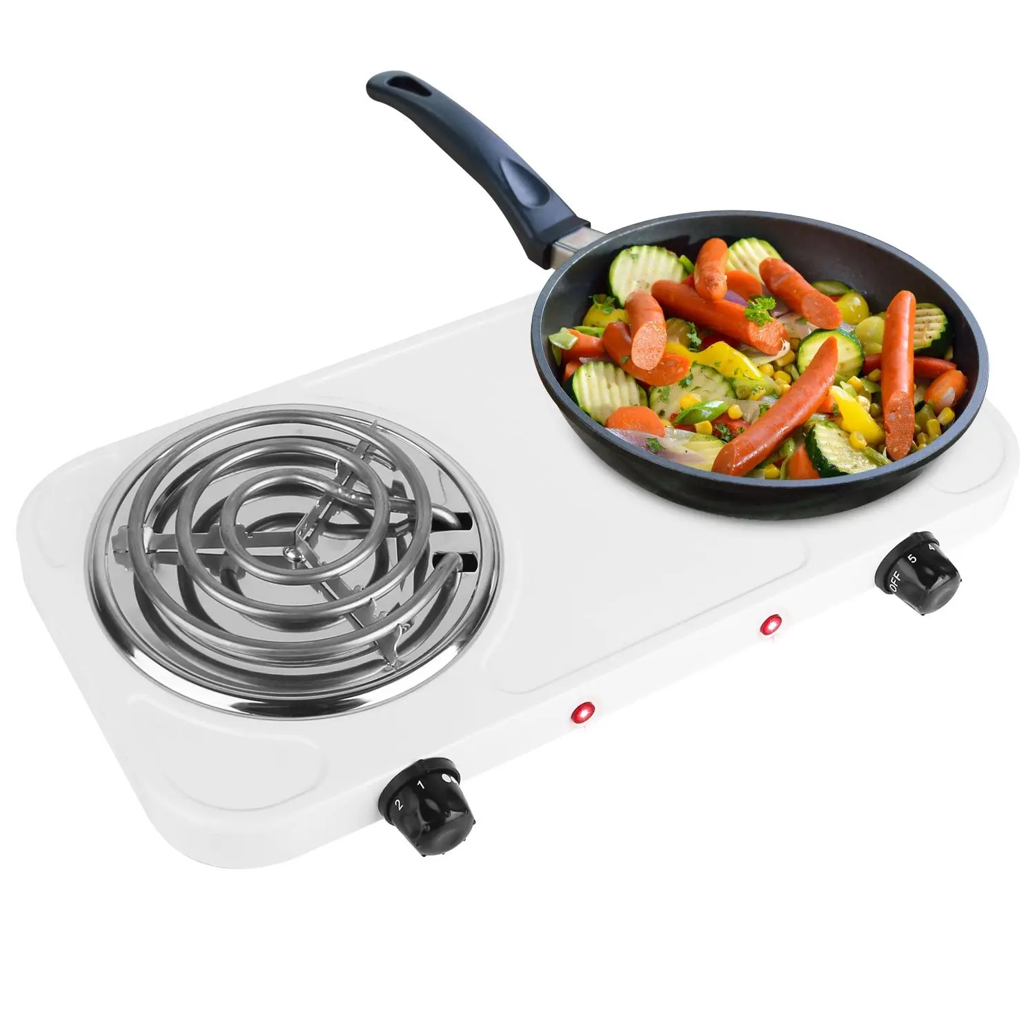 

For 2000W Electric Double Burner Portable Coil Heating Hot Plate Stove Countertop RV Hotplate with Non Slip Rubber Feet 5 Temper