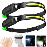 Upgrade Induction LED Headlamp COB Wide Beam Wave Sensor Head Lamp Built in Battery USB Rechargeable Fishing Headlight Lantern
