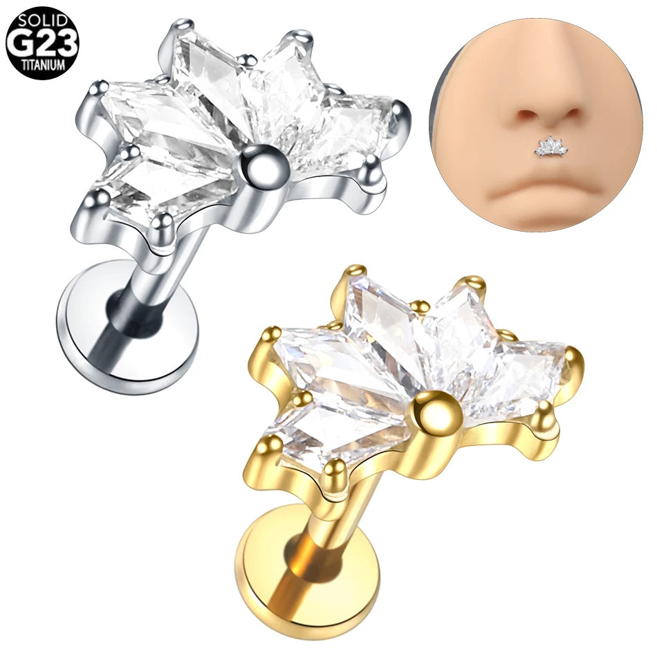 

Titanium Labret Piercing Lip Crystal Flower Tragus Earring Flat Cartilage Piercing Stud Helix Jewelry Conch Rook Lobe Earring