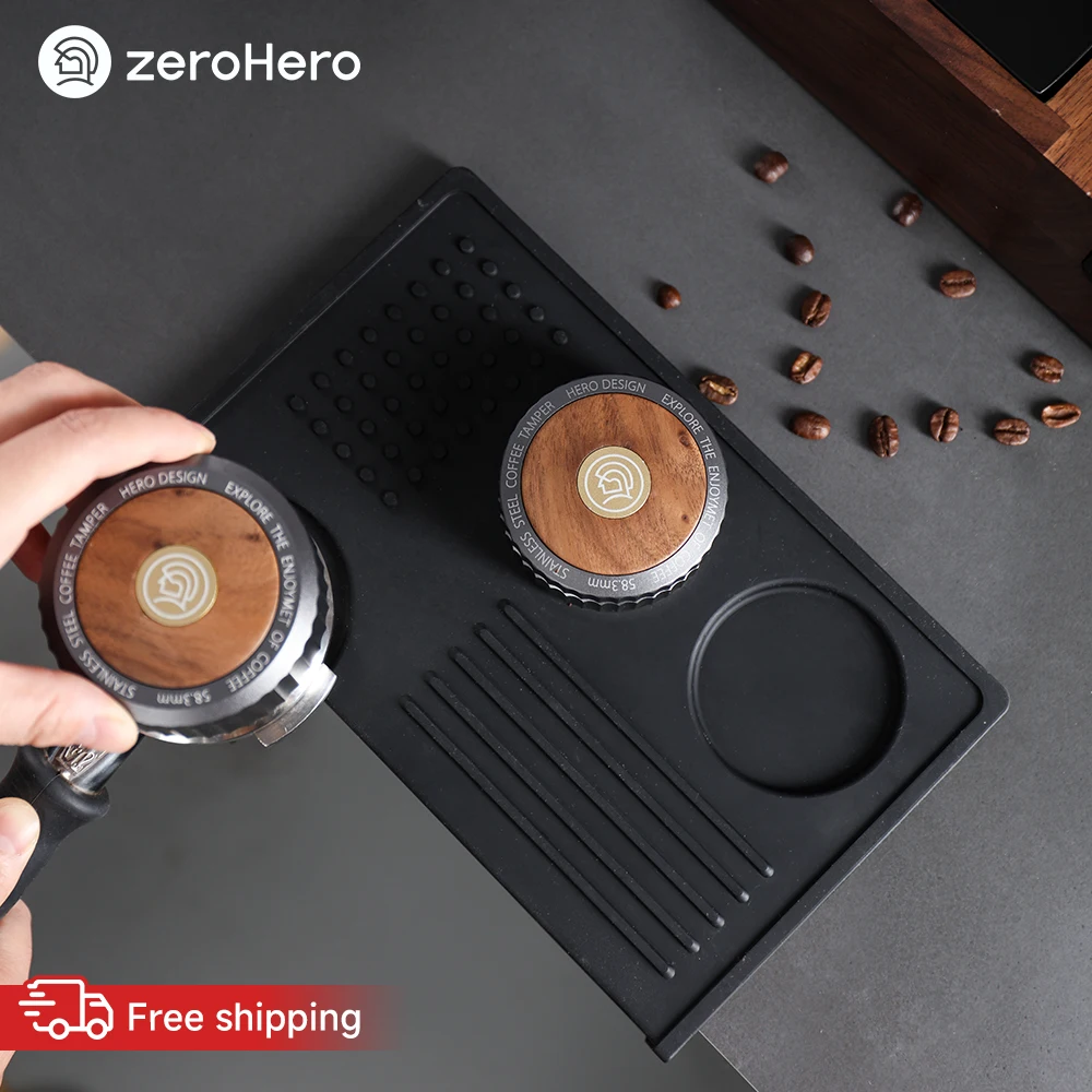 zeroHero Silicone Tamper Mat 235x146.5x46.5mm Black Non Slip Heat Resistant for Espresso Portafilter Home Barista Professional