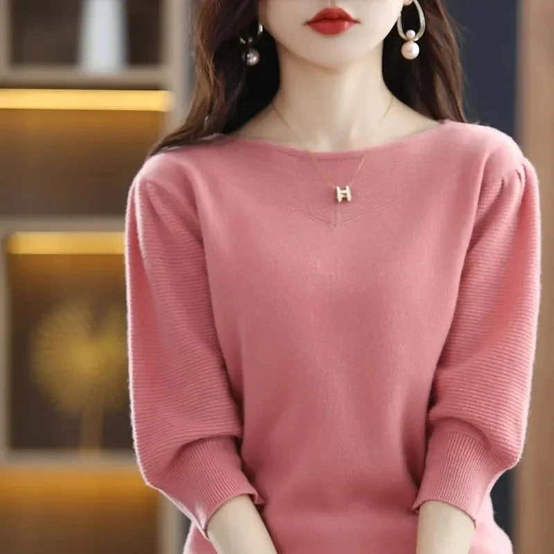 Autumn New 2023 Knitted Sweater Women Pullover Office Lady Jumper Sweater Slim Solid Sweaters Casual Tops Female Pull