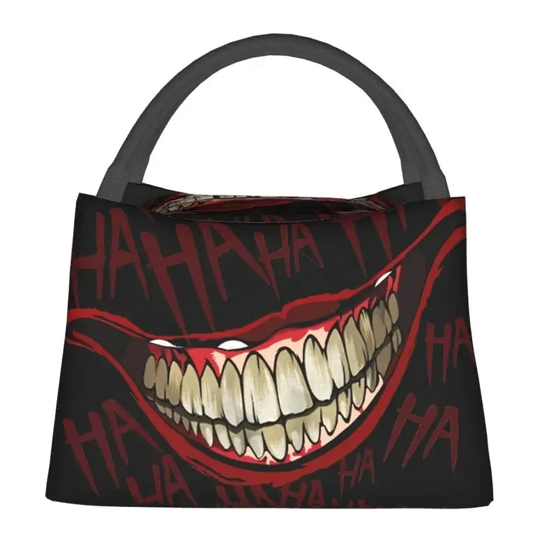 Joker Smile Haha Thermal Insulated Lunch Bag Women Funny Clown Lunch Tote for Office Outdoor Multifunction Meal Food Box