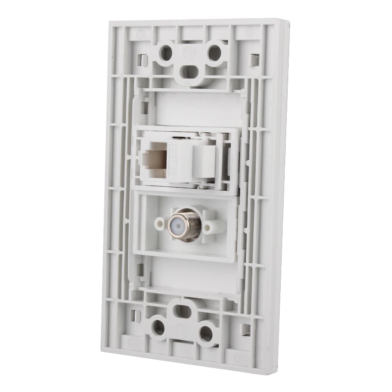 Toma de corriente de pared para TV Digital, conector Coaxial, placa frontal, CAT5E, RJ45, hembra, LAN, US, CA