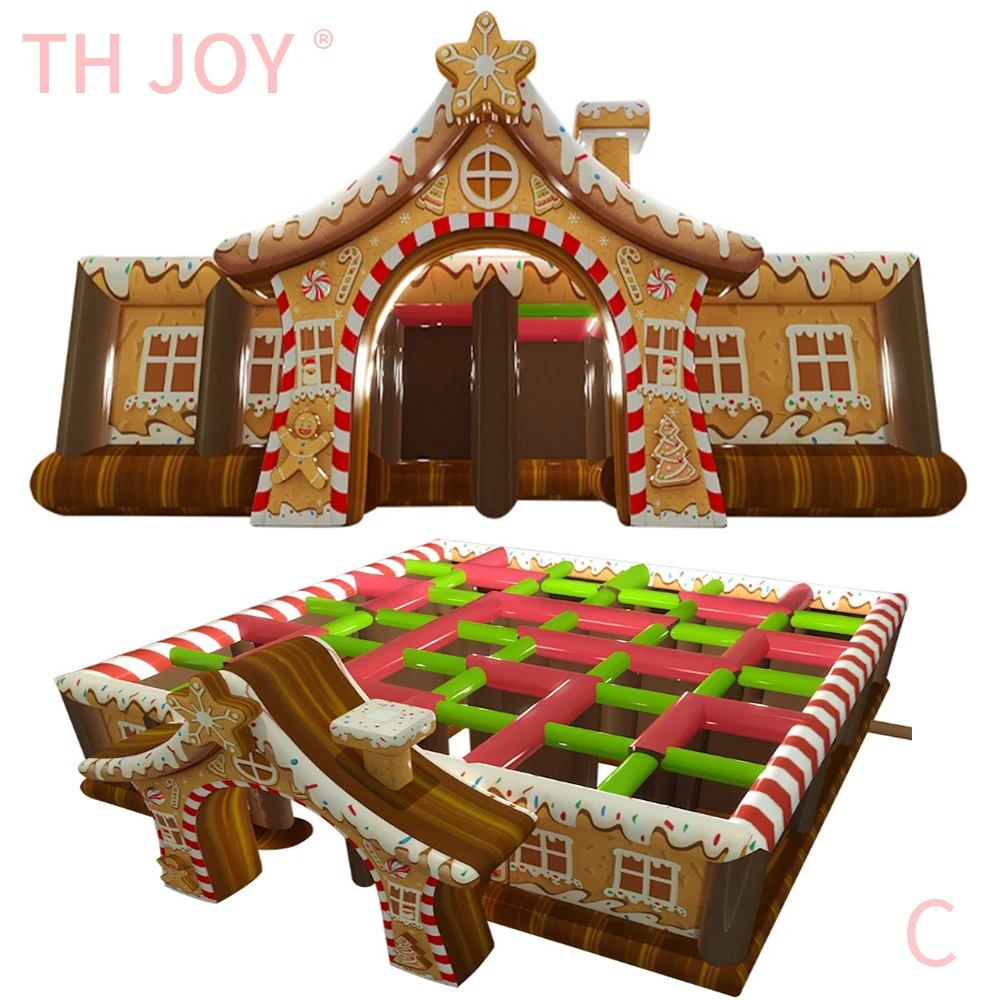 fast shipment, 2025 gingerbread Christmas Inflatable Laser Tag Arena, portable Inflatable Maze Games for Christmas party