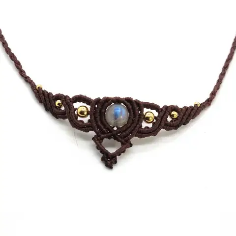 Braided Macrame Labradorite Crystal Stone Necklace Natural Spectrolite Handmade Thread Rope Wrapped Chain Necklace Jewellery