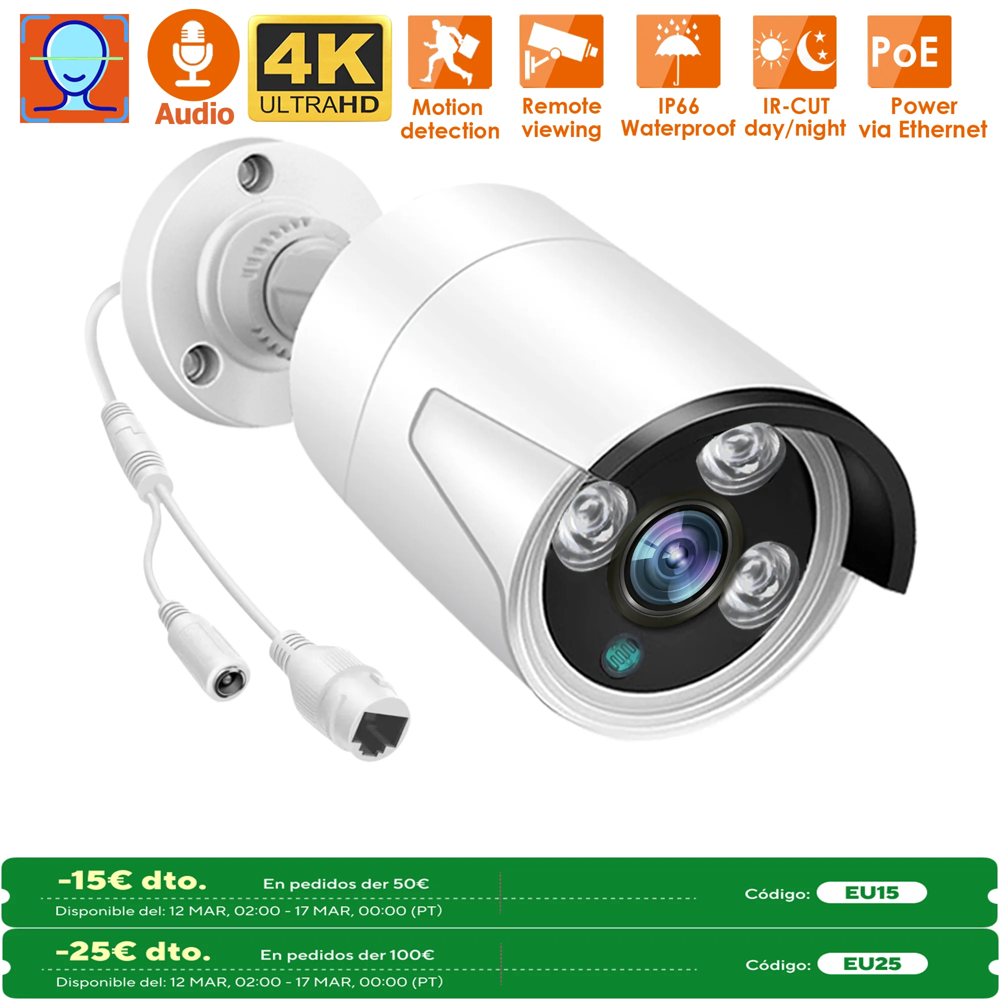 8MP 4K POE Wired IP ONVIF H.265 Audio Record CCTV Face Detection 5MP 4MP 3MP Waterproof IP66 Outdoor Security Video Camera XMEYE