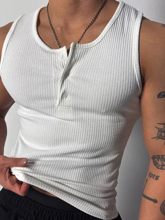 American Hardman Style Henry Collar Vest Muscle Men's Tight Elastic Sleeveless T-shirt Half Open Collar Sexy Base Camisole