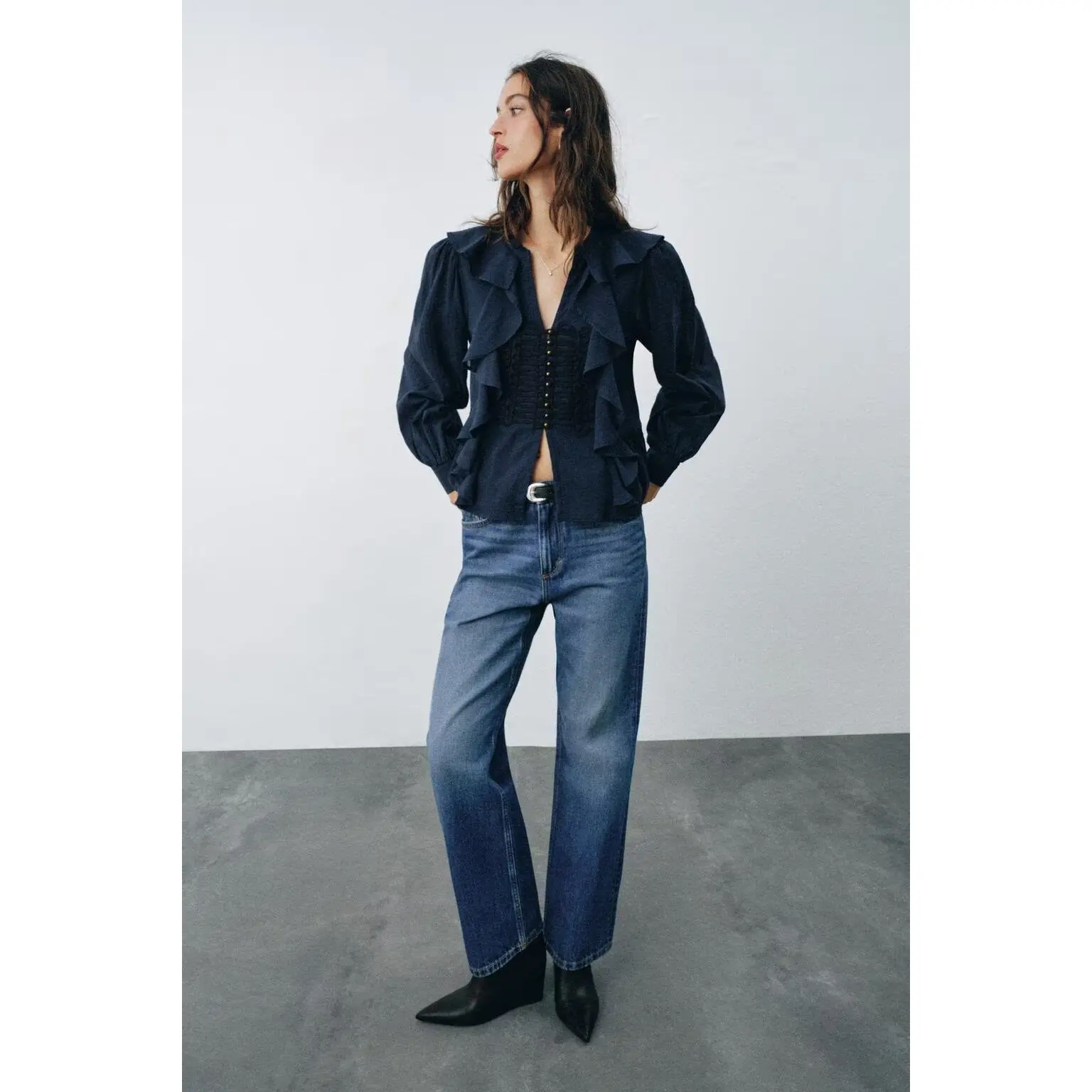 Fashionable Knot Button Layered Decorative Shirt Early Autumn New Arrival Women's Polyester Fiber Long Sleeve Slim Fit Shirt