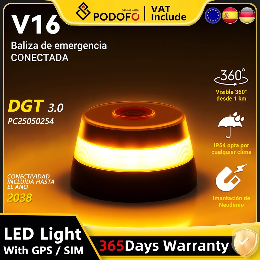 2026 Géolocation 3.0 d'éclairage de secours de voiture V16 approuvé par DGT avec 360 °   Vision feux d'avertissement de danger d'urgence balise stroboscopique LED