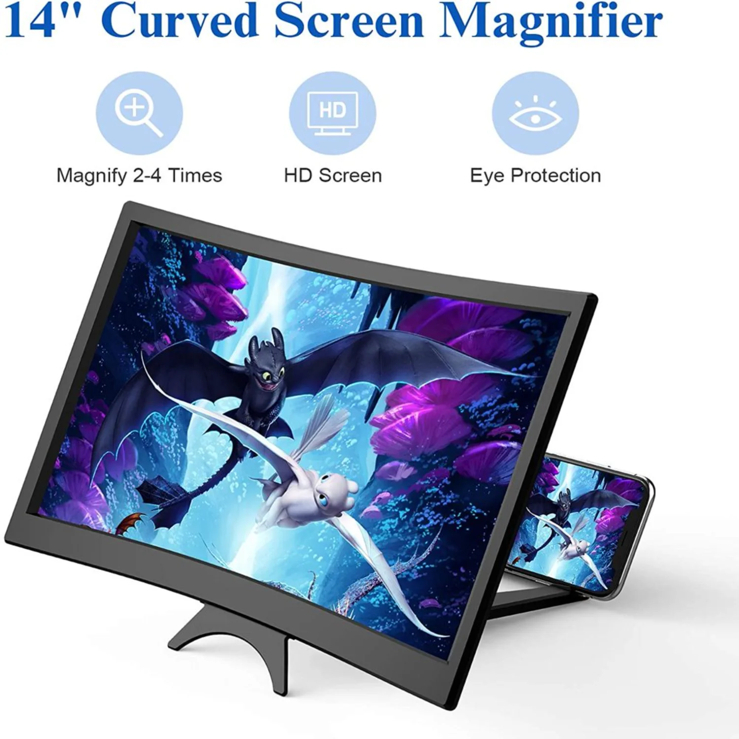 3D HD Screen Magnifier for Cell Phone - Foldable Stand Holder with Amplifier - Compatible with Smartphones