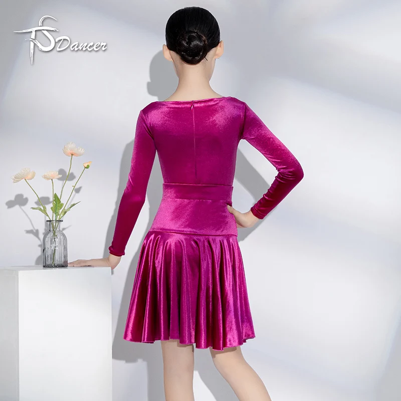 Abito da competizione per regole di danza latina, abito da spettacolo per ragazze, abito da ballo latino a maniche lunghe autunno e inverno, set per bambini