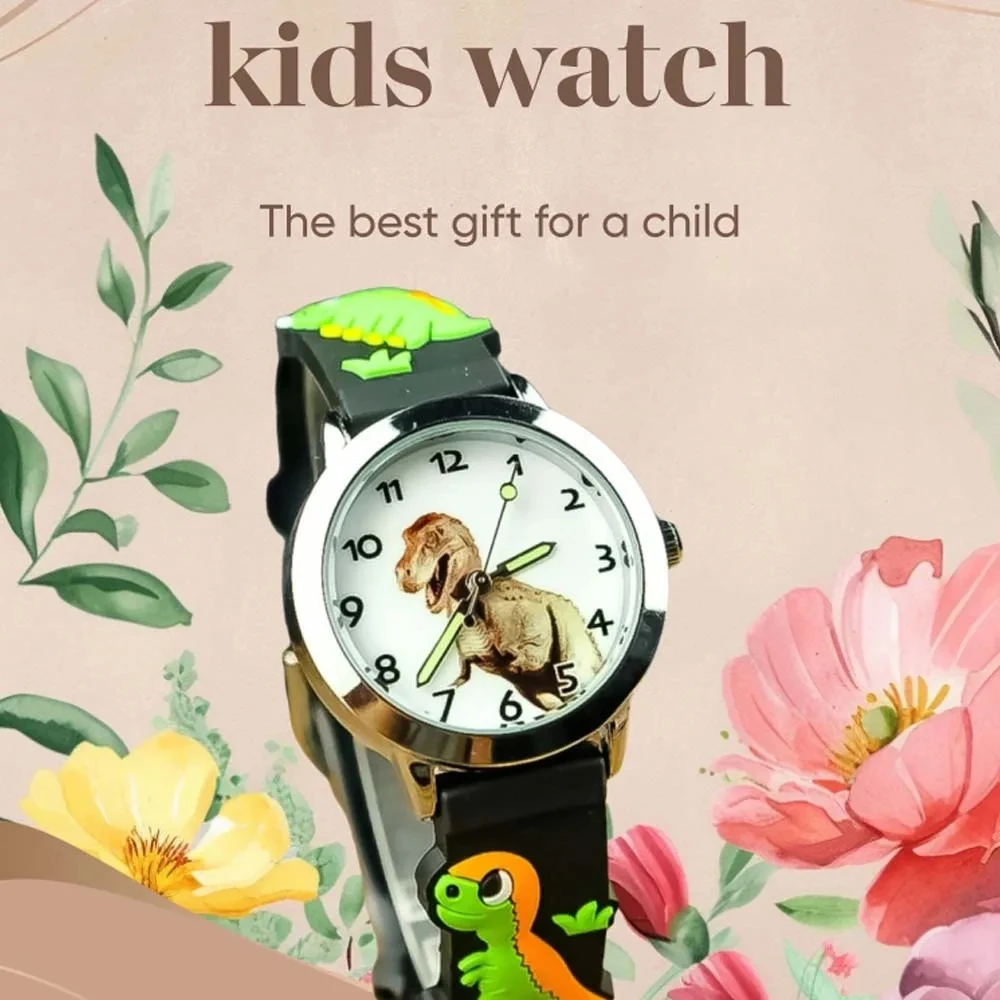 Children's 3D Tyrannosaurus Rex Quartz Watch, Juventude, Desenhos Animados Bonitos, Tyrannosaurus Rex, Meninos e Meninas, Relógio de Dinossauro, Melhor Presente, XFCS