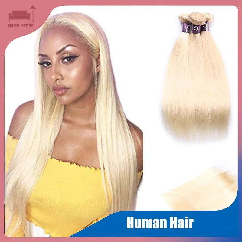 

613 Blonde Straight Hair Lace Frontal Brazilian Human Hair With 13×4 Ear To Ear Full Lace Frontal 100% Virgin Human Hair