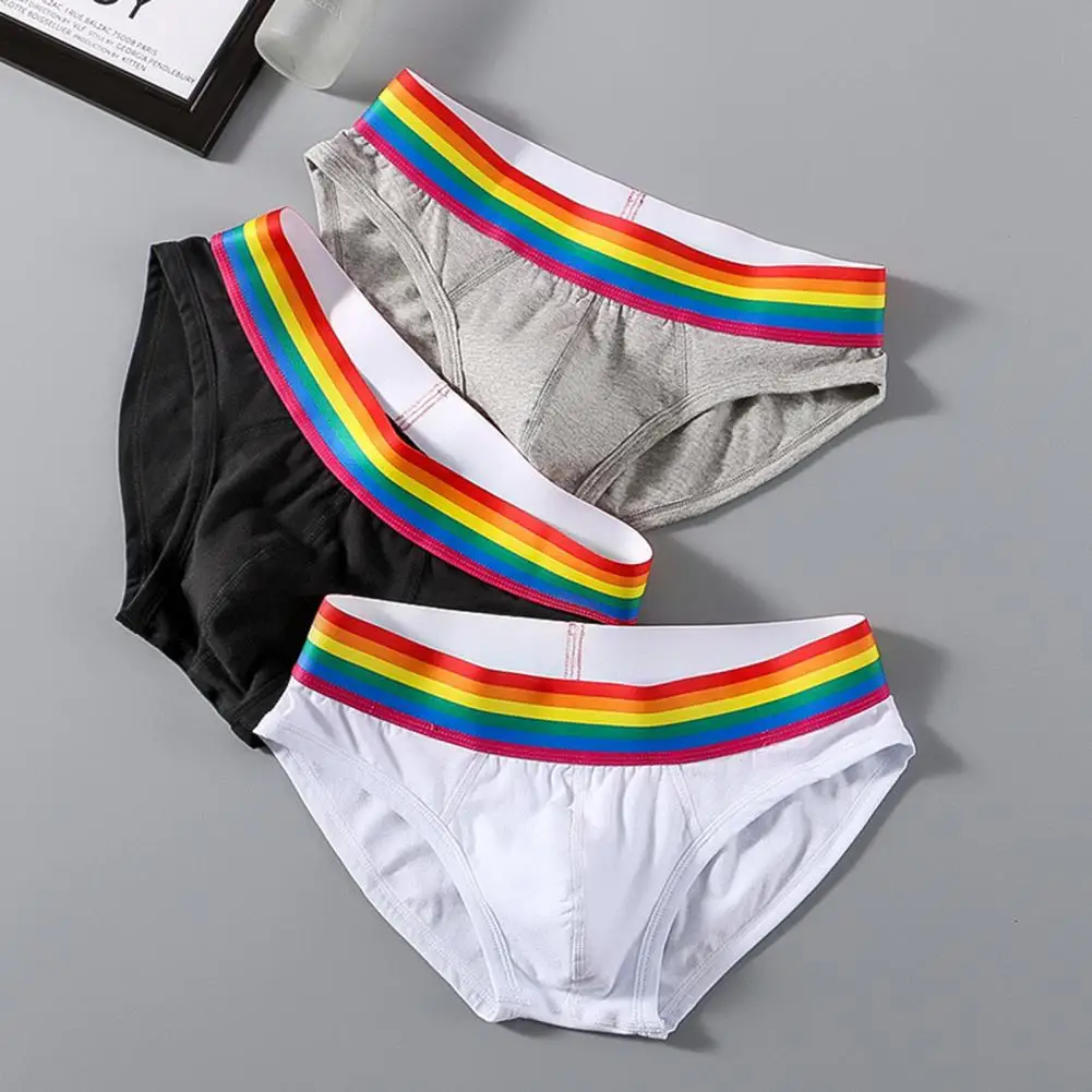 Rainbow Color Men Briefs Mid Waist Anti-septic U Convex Color Matching Waistband Underwear Casual Men Underpants Sport Boxers