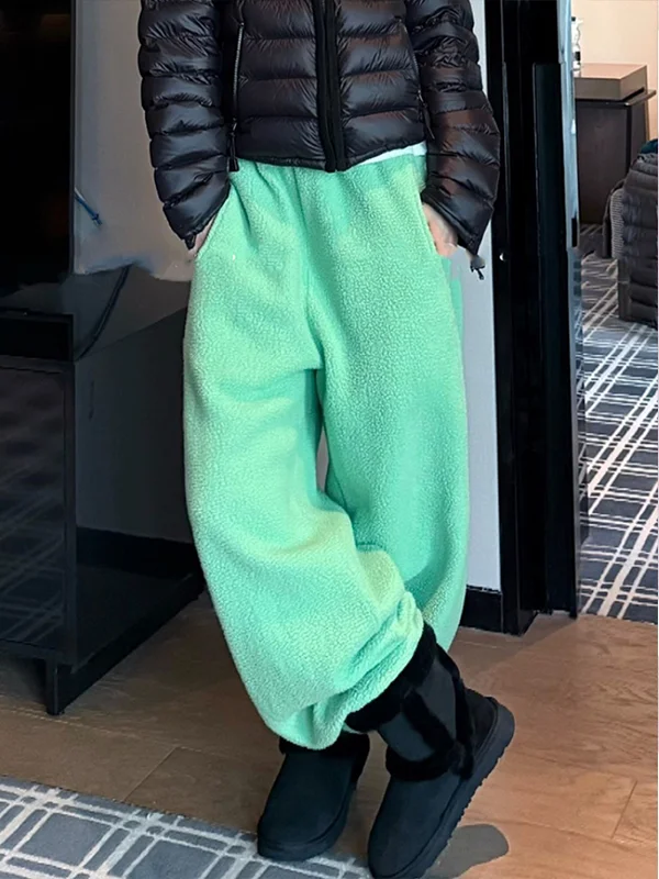 Pantalon droit à taille haute pour femme, pantalon décontracté ample et amincissant, chaud, automne-hiver, style coréen